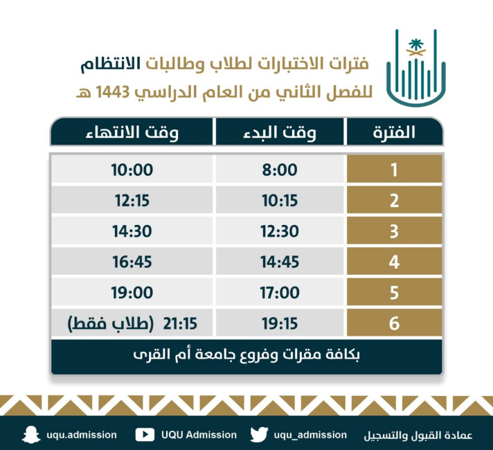 صورة جدول اوقات المحاضرات جامعة ام القرى 1443