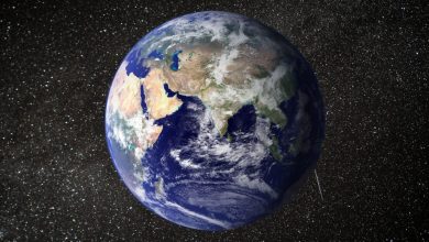 صورة مجسم الكرة الجغرافية نموذجًا للأرض ، وهي خريطة على شكل كرة تبين أماكن اليابسة، والماء على الأرض.